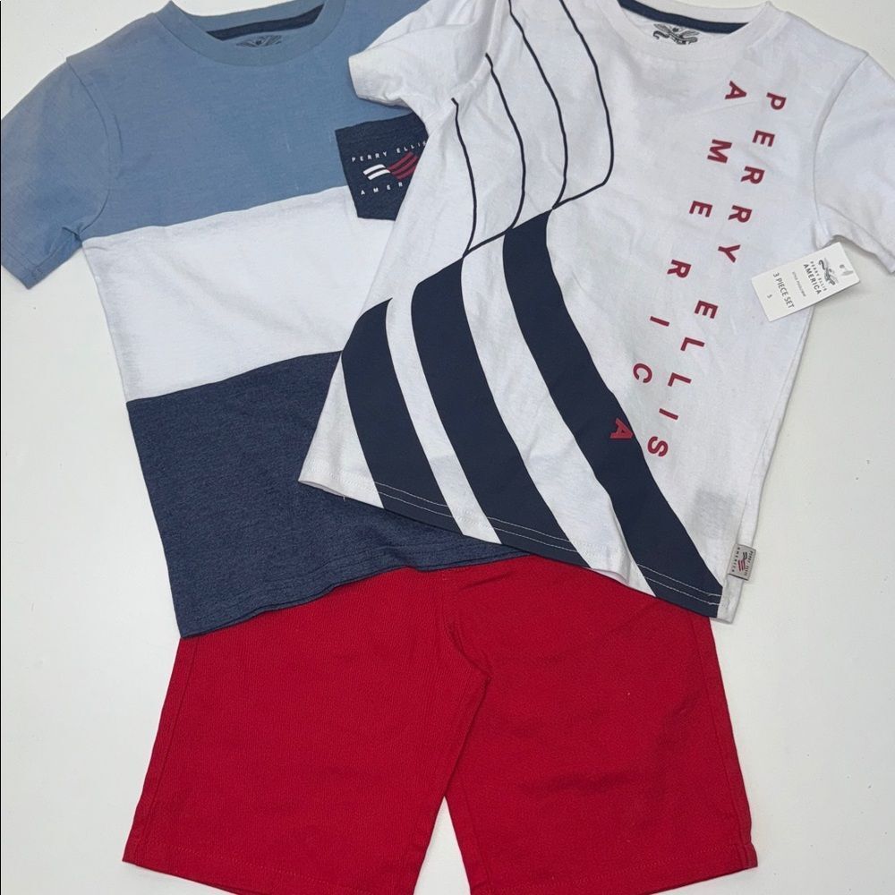 🔥Perry Ellis Boys' T-Shirt and Shorts Set 3 pc Sz 5 New